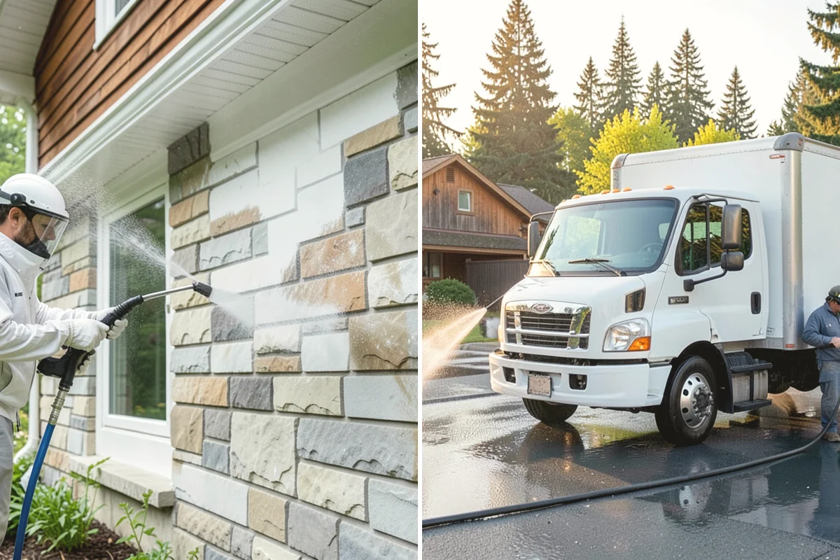 Block Wall Cleaning in Duvall, King County, WA - Protect the base and adjacent surfaces
