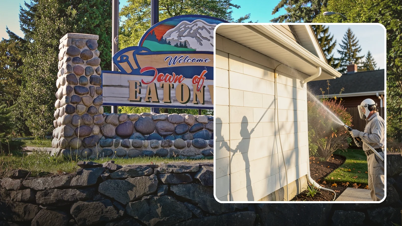 Block Wall Cleaning in Eatonville, Pierce County, WA - Wash CMU block walls to clear the algae and efflorescence that thrive on porous concrete masonry.