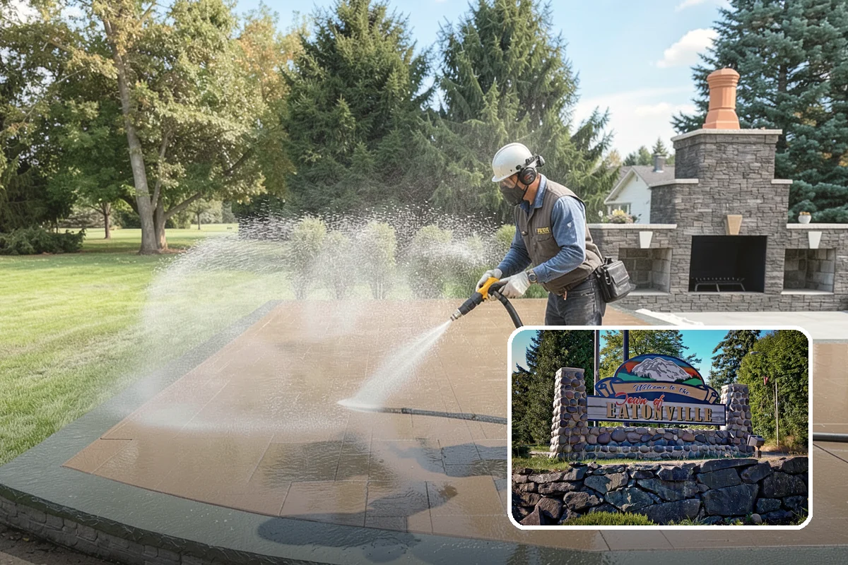 Block Wall Cleaning in Eatonville, Pierce County, WA - Clears algae from highly porous block faces