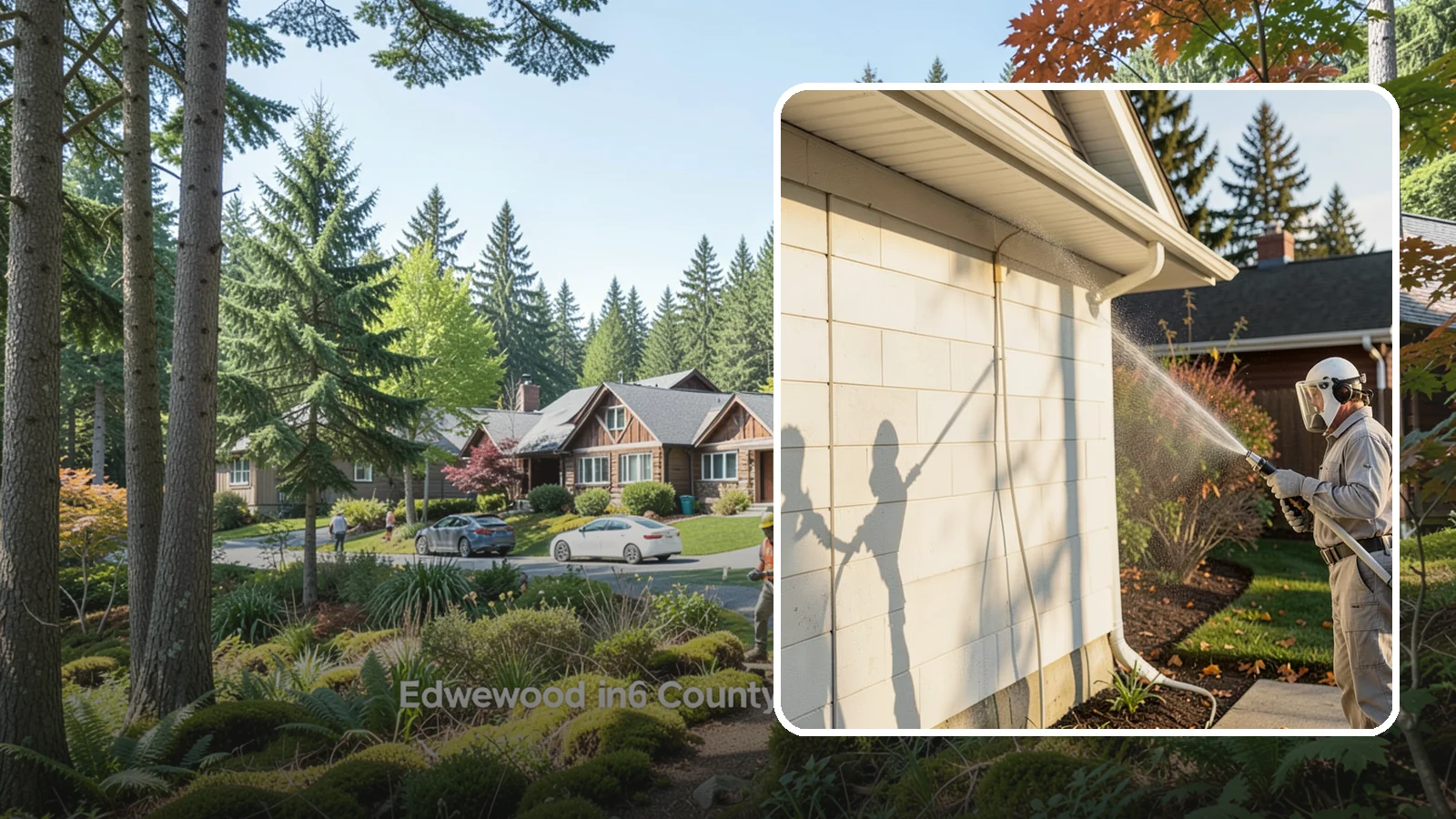 Block Wall Cleaning in Edgewood, Pierce County, WA - Wash CMU block walls to clear the algae and efflorescence that thrive on porous concrete masonry.
