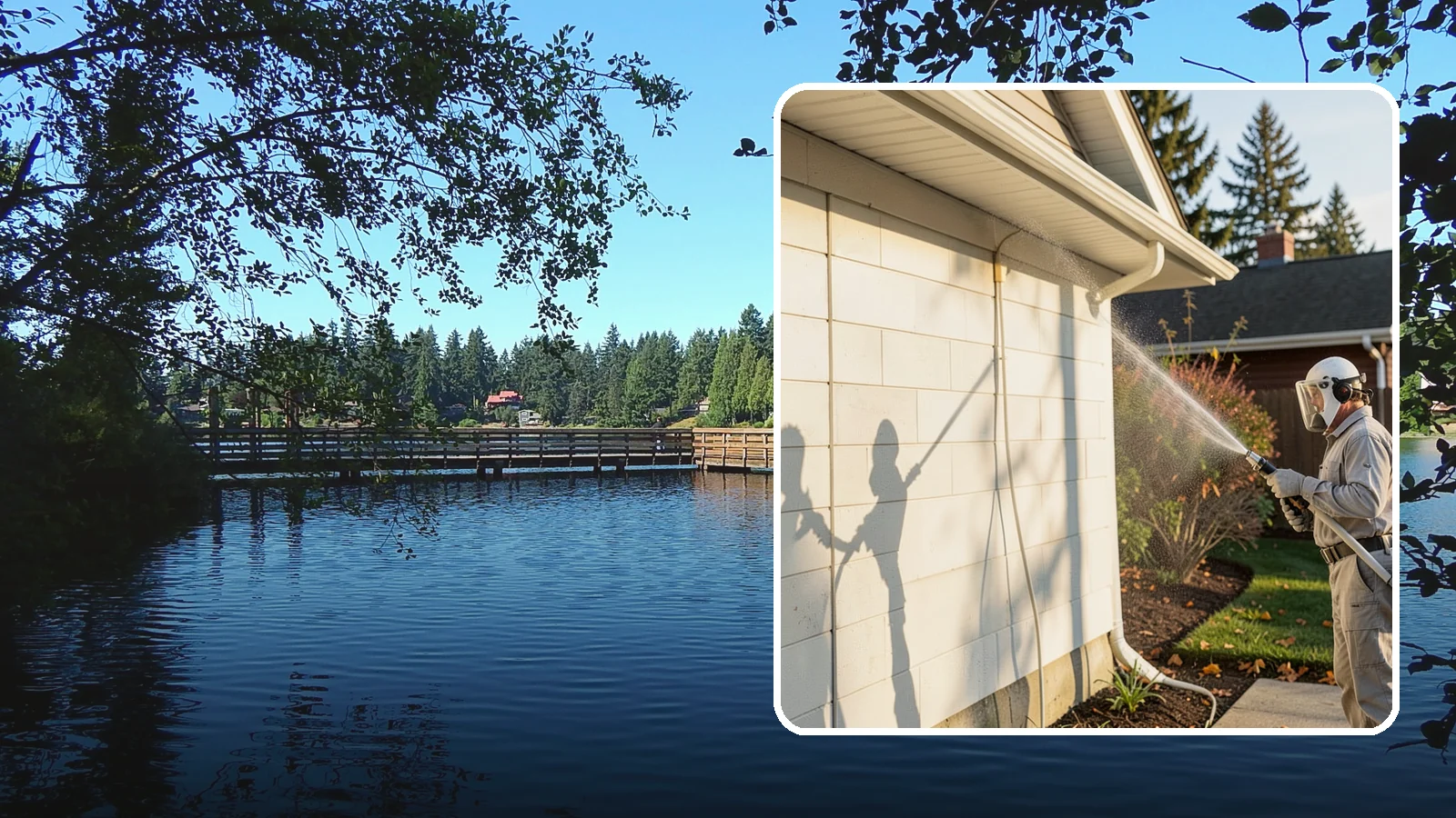 Block Wall Cleaning in Federal Way, King County, WA - Wash CMU block walls to clear the algae and efflorescence that thrive on porous concrete masonry.
