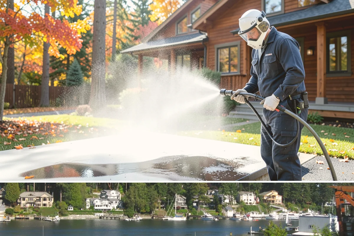 Block Wall Cleaning in Gig Harbor, Pierce County, WA - Summer is preferable because dry block accepts treatment more evenly and efflorescence is easier to resolve when the wall is not...