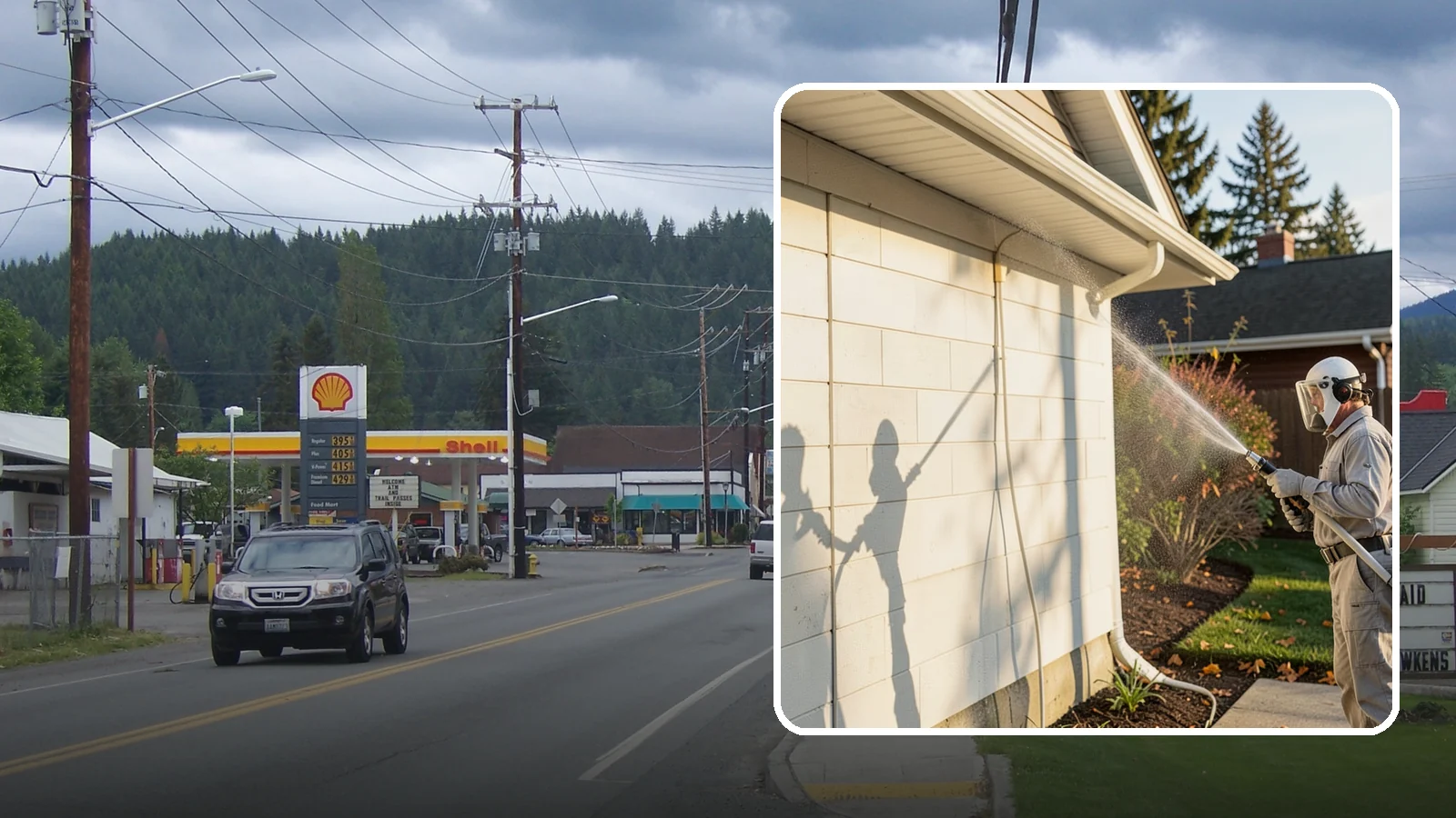 Block Wall Cleaning in Granite Falls, Snohomish County, WA - Wash CMU block walls to clear the algae and efflorescence that thrive on porous concrete masonry.