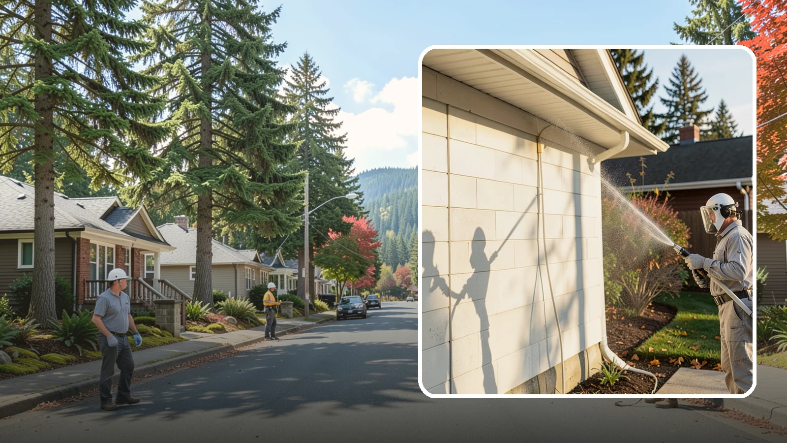 Block Wall Cleaning in Hunts Point, King County, WA - Wash CMU block walls to clear the algae and efflorescence that thrive on porous concrete masonry.
