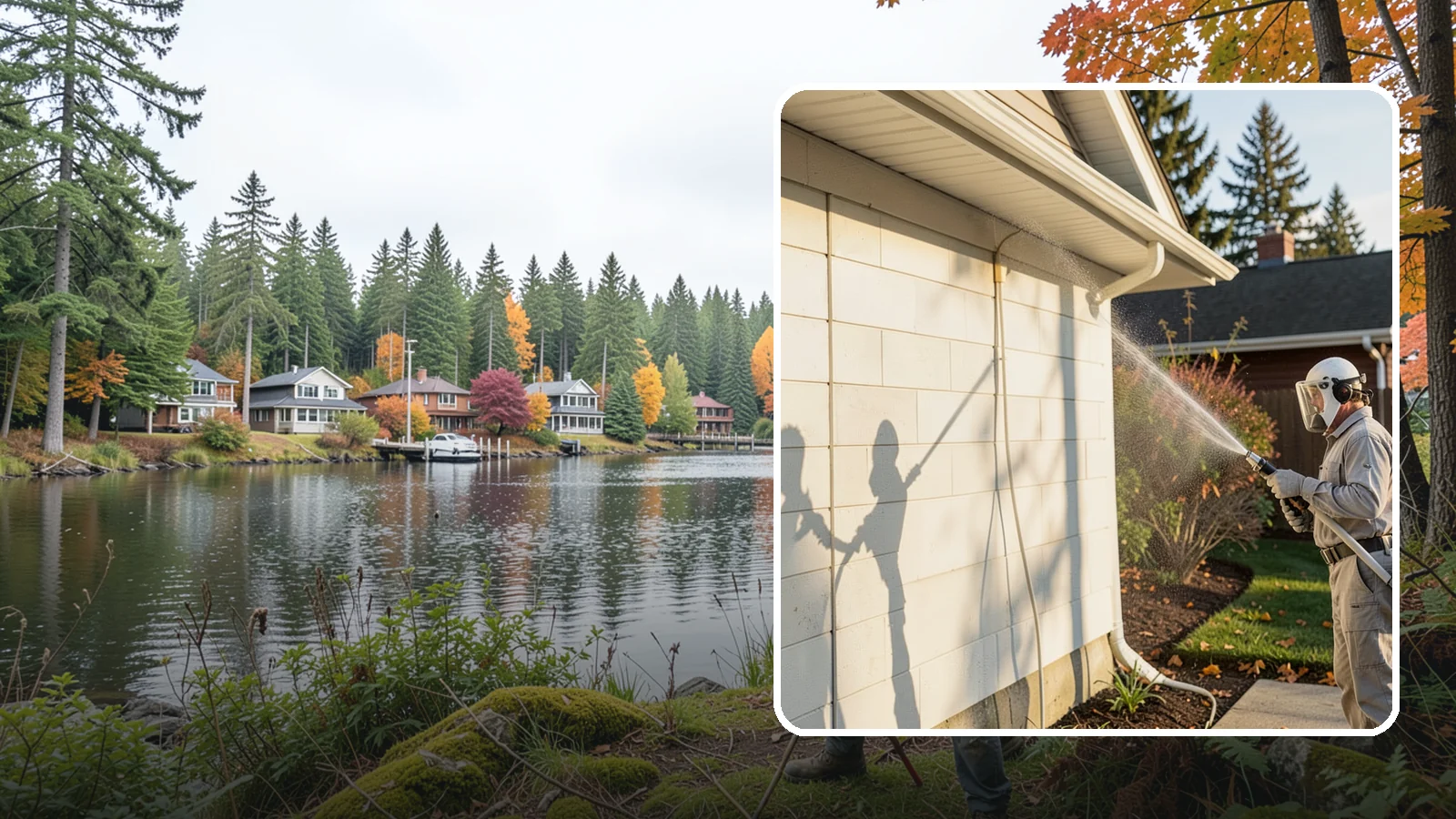 Block Wall Cleaning in La Conner, Skagit County, WA - Wash CMU block walls to clear the algae and efflorescence that thrive on porous concrete masonry.
