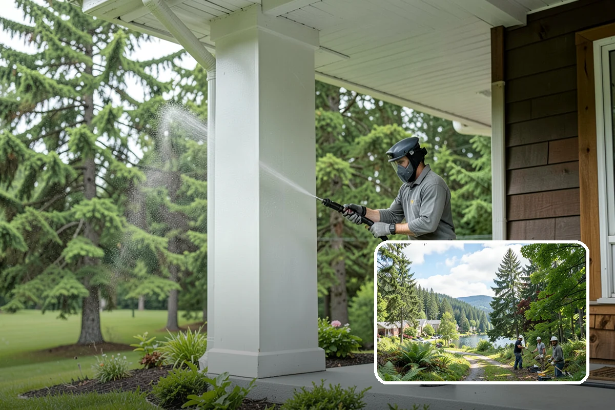 Block Wall Cleaning in Lake Forest Park, King County, WA - Clears algae from highly porous block faces