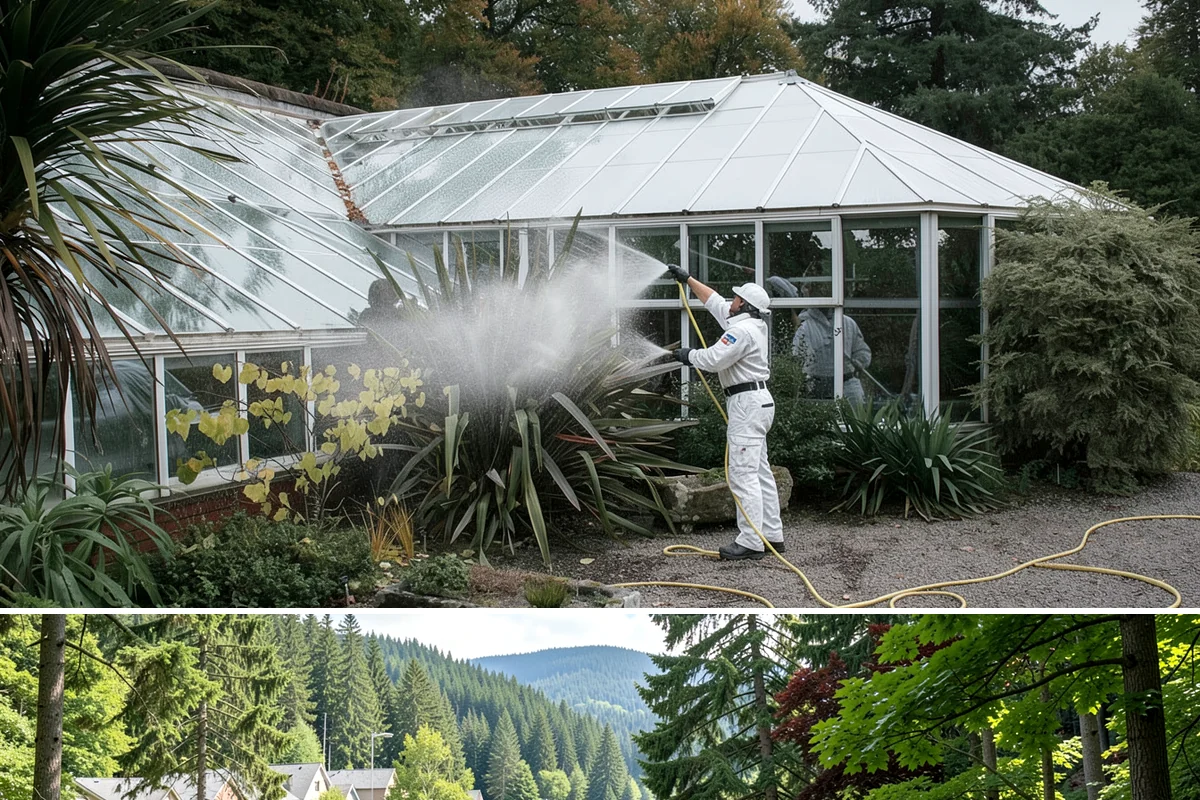 Block Wall Cleaning in Lake Forest Park, King County, WA - Summer is preferable because dry block accepts treatment more evenly and efflorescence is easier to resolve when the wall is not...