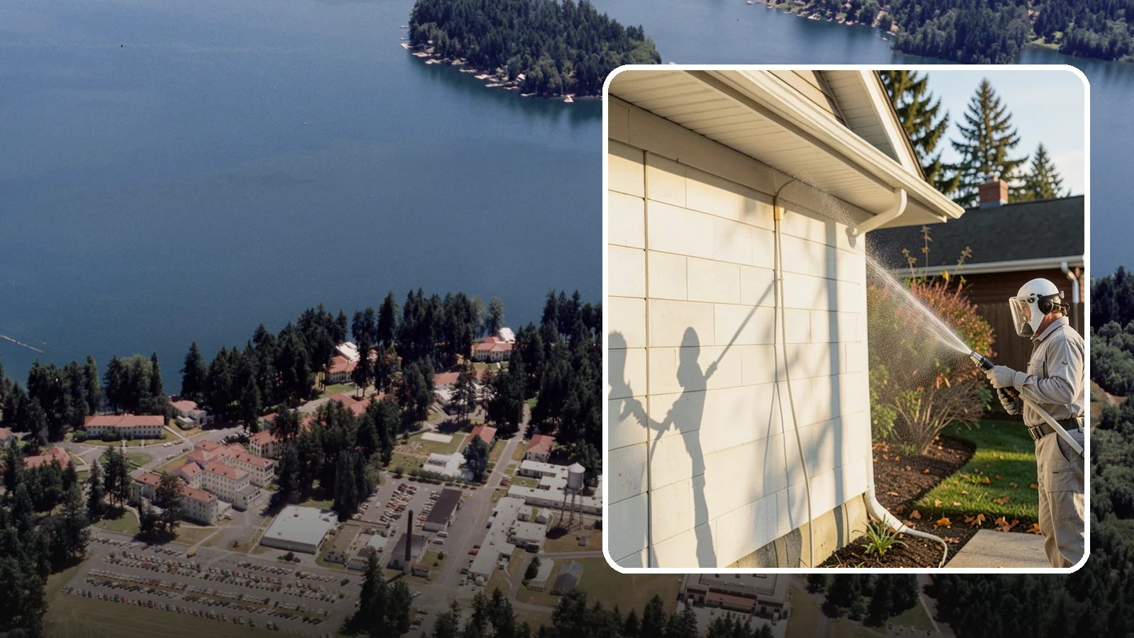 Block Wall Cleaning in Lakewood, Pierce County, WA - Wash CMU block walls to clear the algae and efflorescence that thrive on porous concrete masonry.