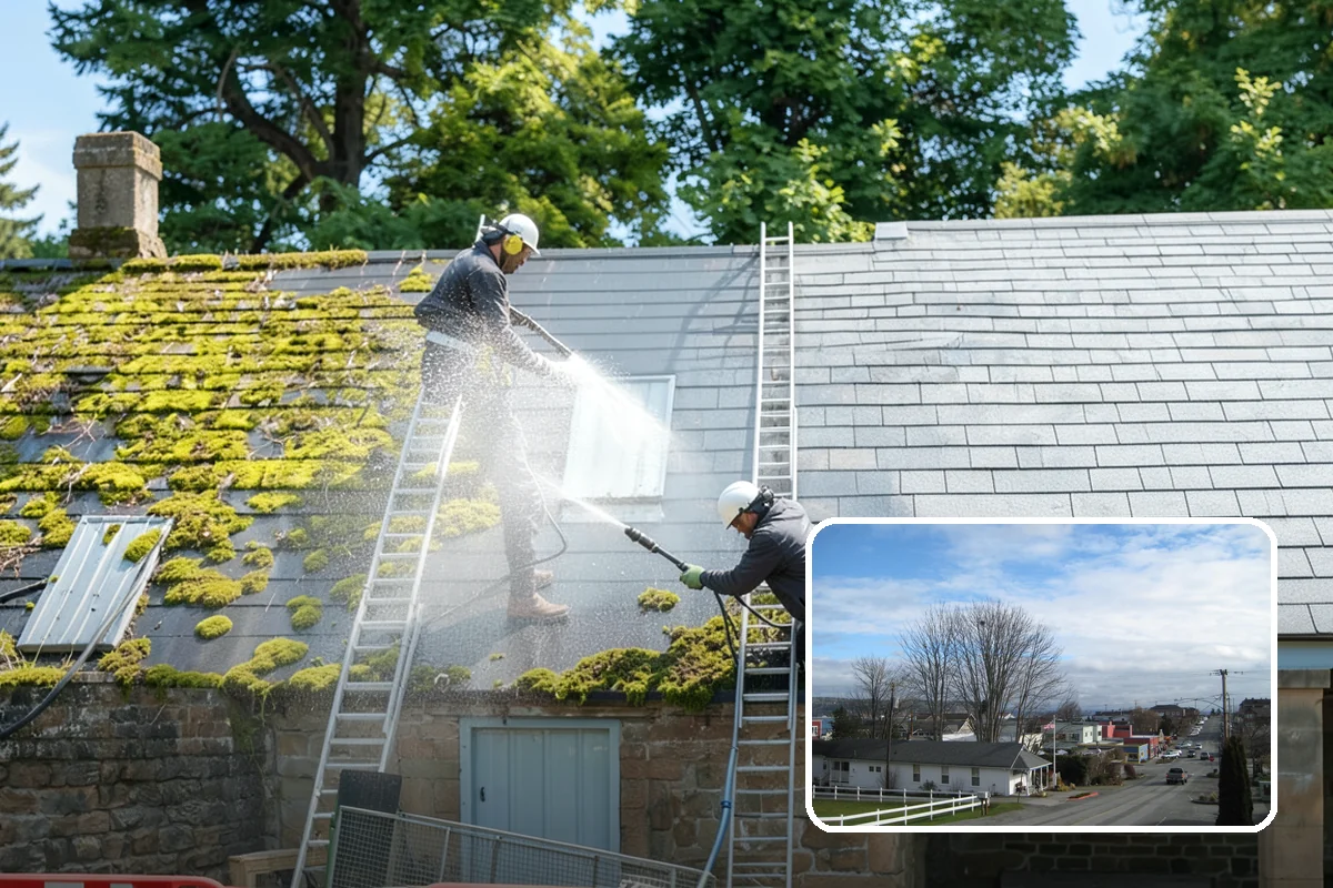 Block Wall Cleaning in Langley, Island County, WA - Clears algae from highly porous block faces