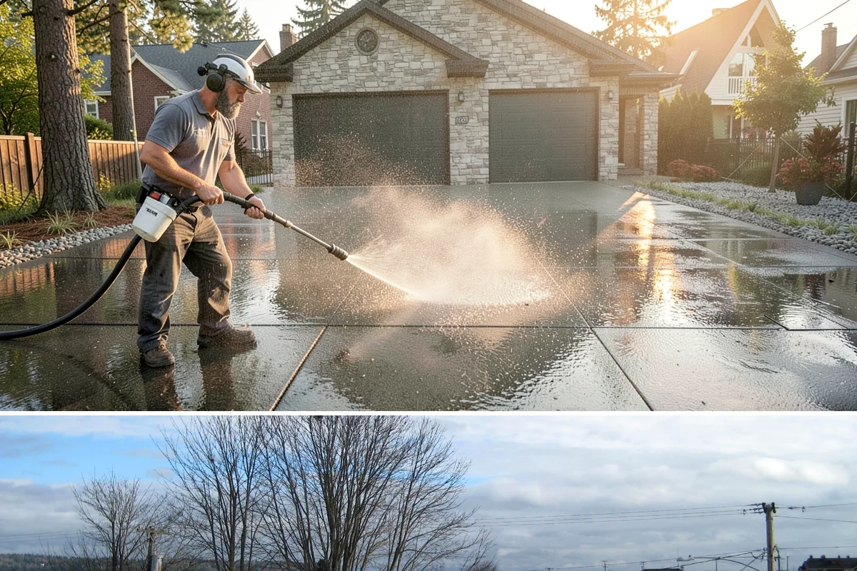 Block Wall Cleaning in Langley, Island County, WA - Summer is preferable because dry block accepts treatment more evenly and efflorescence is easier to resolve when the wall is not...