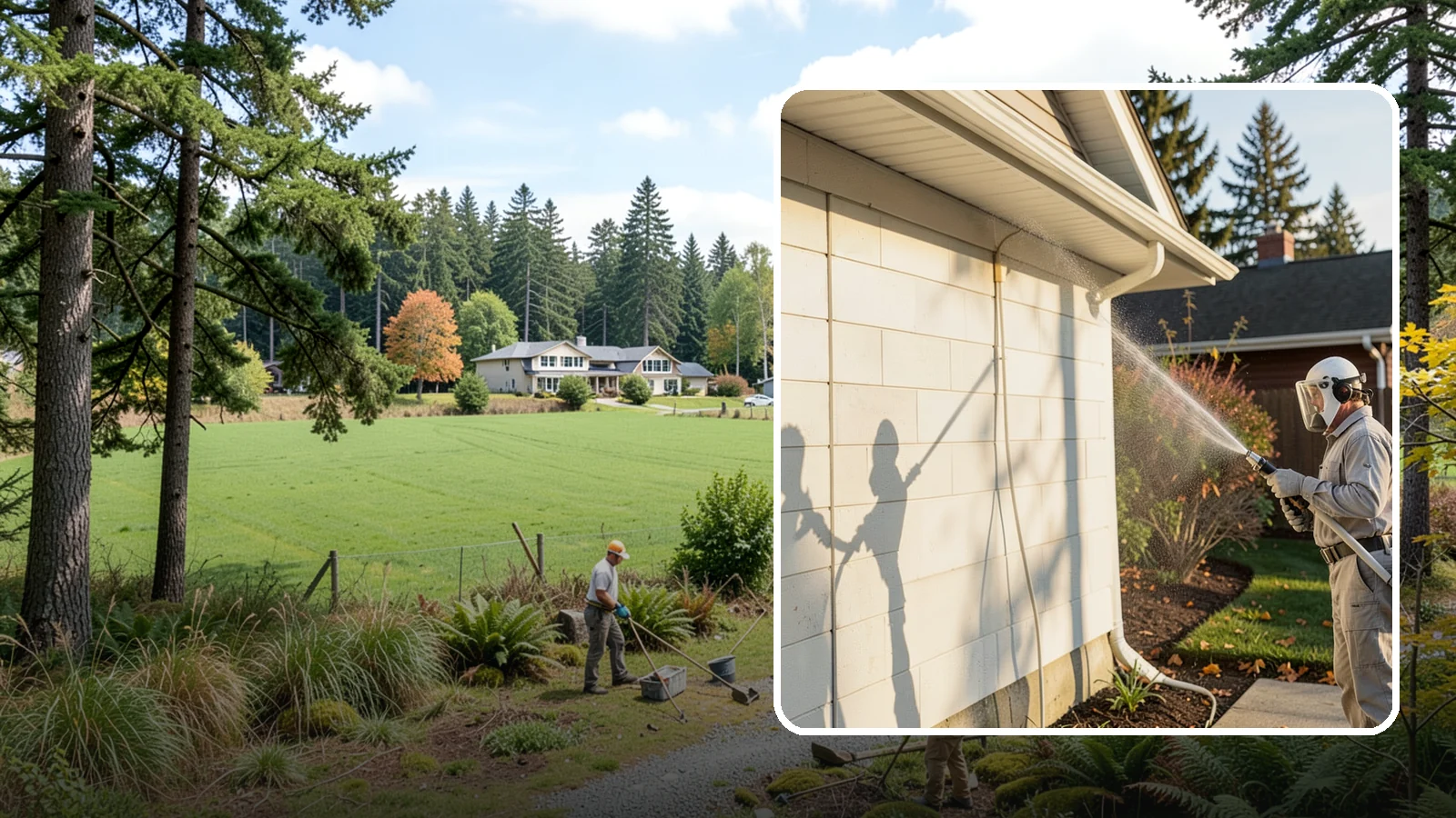 Block Wall Cleaning in Lyman, Skagit County, WA - Wash CMU block walls to clear the algae and efflorescence that thrive on porous concrete masonry.