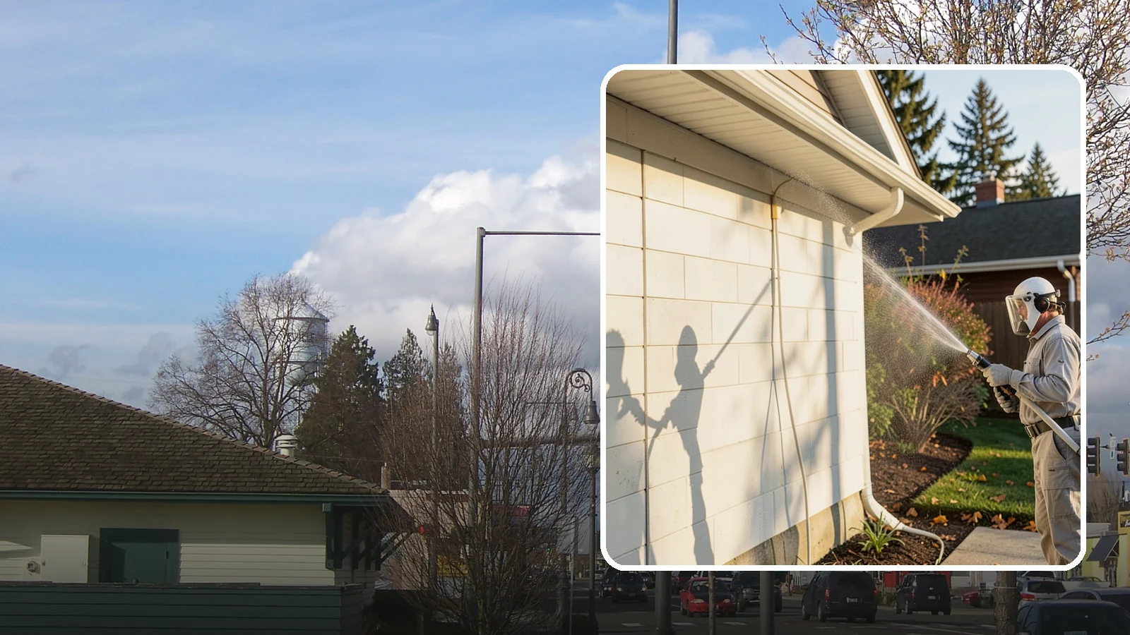 Block Wall Cleaning in Marysville, Snohomish County, WA - Wash CMU block walls to clear the algae and efflorescence that thrive on porous concrete masonry.