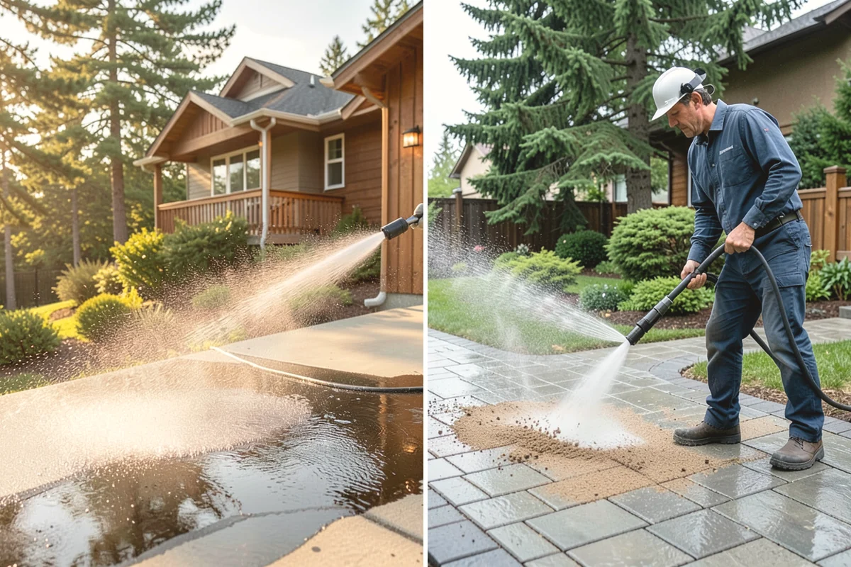 Block Wall Cleaning in Mercer Island, King County, WA - Protect the base and adjacent surfaces