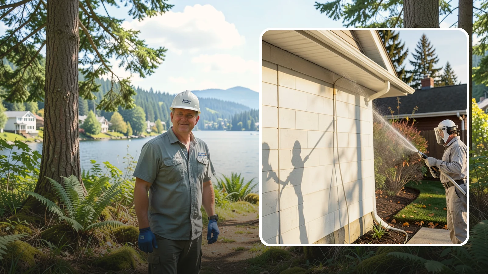 Block Wall Cleaning in Milton, King County, WA - Wash CMU block walls to clear the algae and efflorescence that thrive on porous concrete masonry.