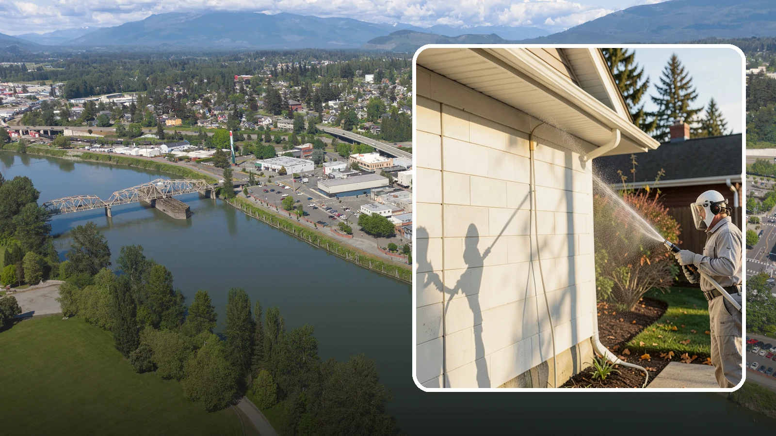 Block Wall Cleaning in Mount Vernon, Skagit County, WA - Wash CMU block walls to clear the algae and efflorescence that thrive on porous concrete masonry.