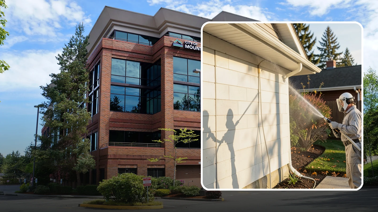 Block Wall Cleaning in Mountlake Terrace, Snohomish County, WA - Wash CMU block walls to clear the algae and efflorescence that thrive on porous concrete masonry.