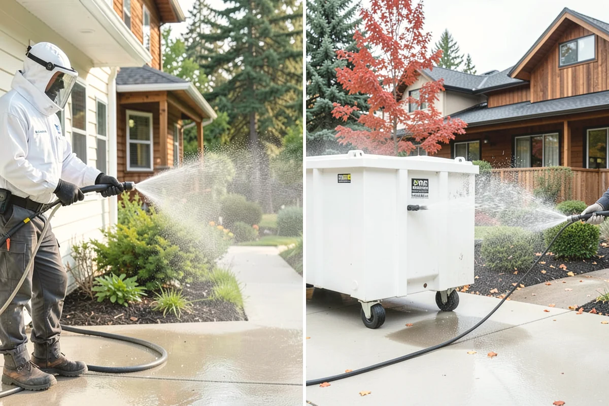 Block Wall Cleaning in Mukilteo, Snohomish County, WA - Protect the base and adjacent surfaces