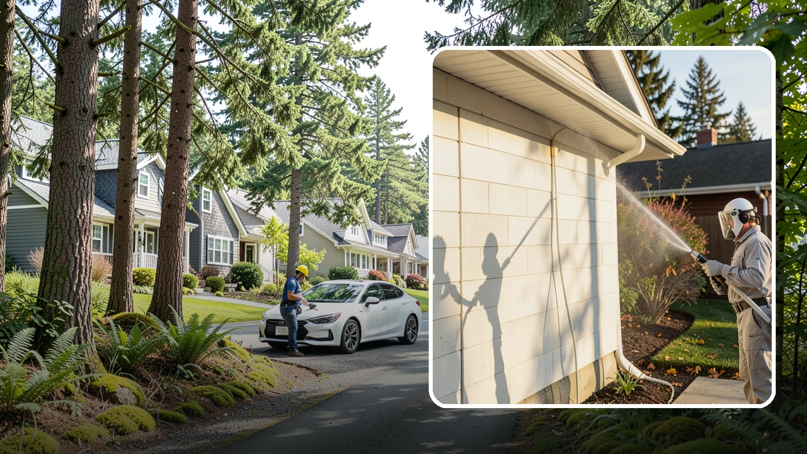 Block Wall Cleaning in Normandy Park, King County, WA - Wash CMU block walls to clear the algae and efflorescence that thrive on porous concrete masonry.
