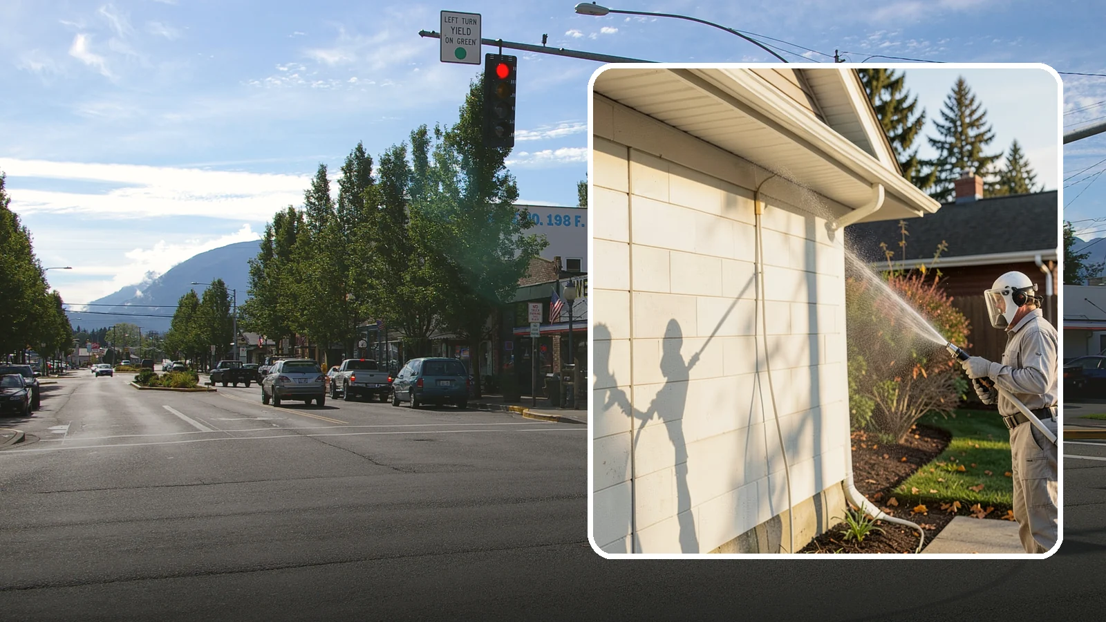 Block Wall Cleaning in North Bend, King County, WA - Wash CMU block walls to clear the algae and efflorescence that thrive on porous concrete masonry.