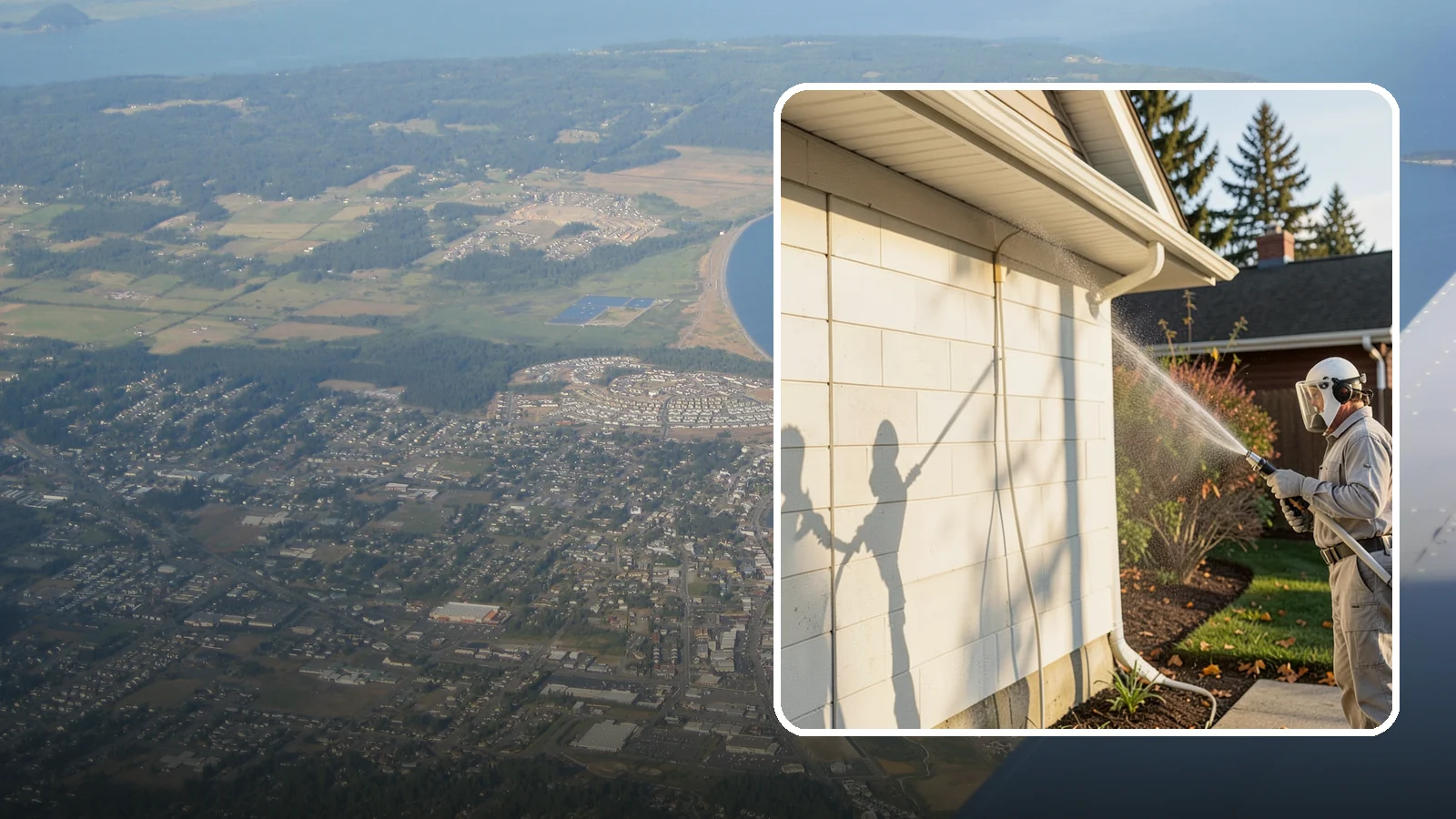 Block Wall Cleaning in Oak Harbor, Island County, WA - Wash CMU block walls to clear the algae and efflorescence that thrive on porous concrete masonry.