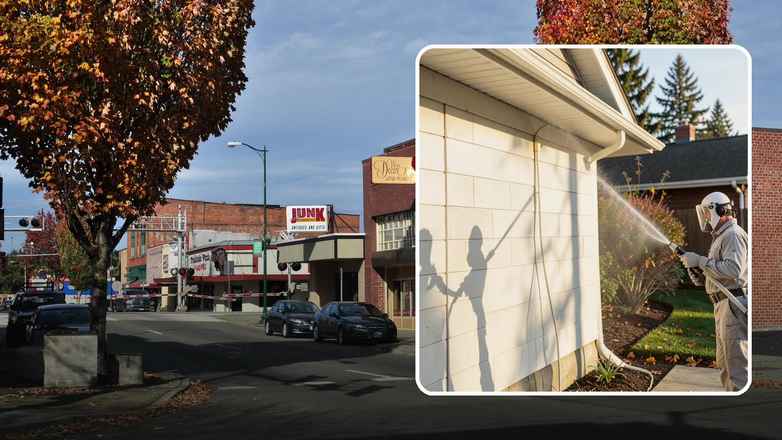 Block Wall Cleaning in Puyallup, Pierce County, WA - Wash CMU block walls to clear the algae and efflorescence that thrive on porous concrete masonry.