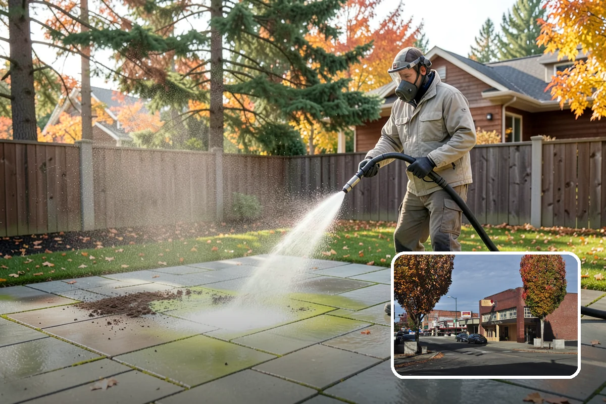 Block Wall Cleaning in Puyallup, Pierce County, WA - Clears algae from highly porous block faces