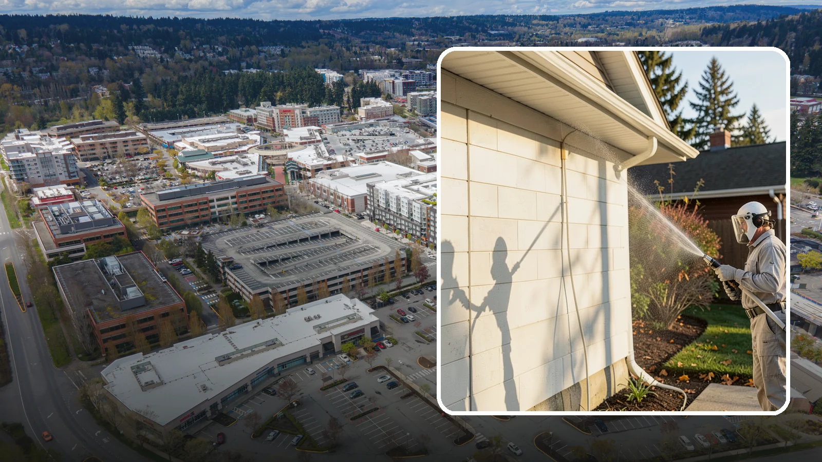 Block Wall Cleaning in Redmond, King County, WA - Wash CMU block walls to clear the algae and efflorescence that thrive on porous concrete masonry.