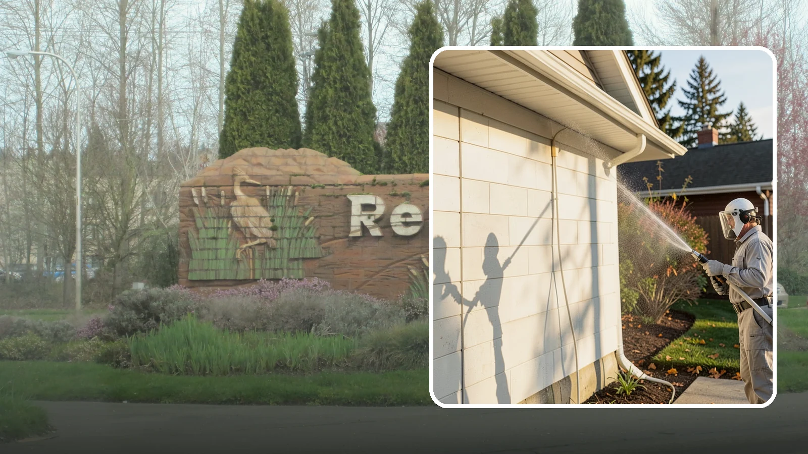 Block Wall Cleaning in Renton, King County, WA - Wash CMU block walls to clear the algae and efflorescence that thrive on porous concrete masonry.