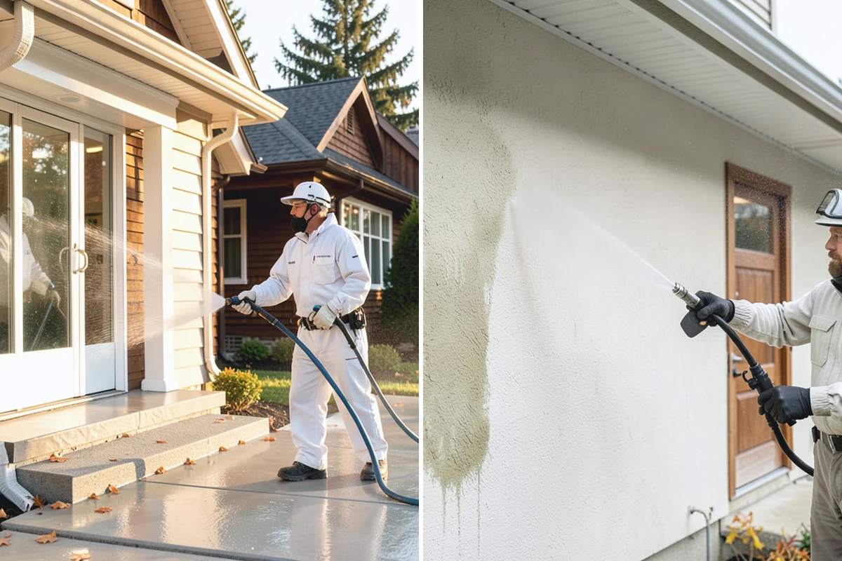 Block Wall Cleaning in Renton, King County, WA - Protect the base and adjacent surfaces