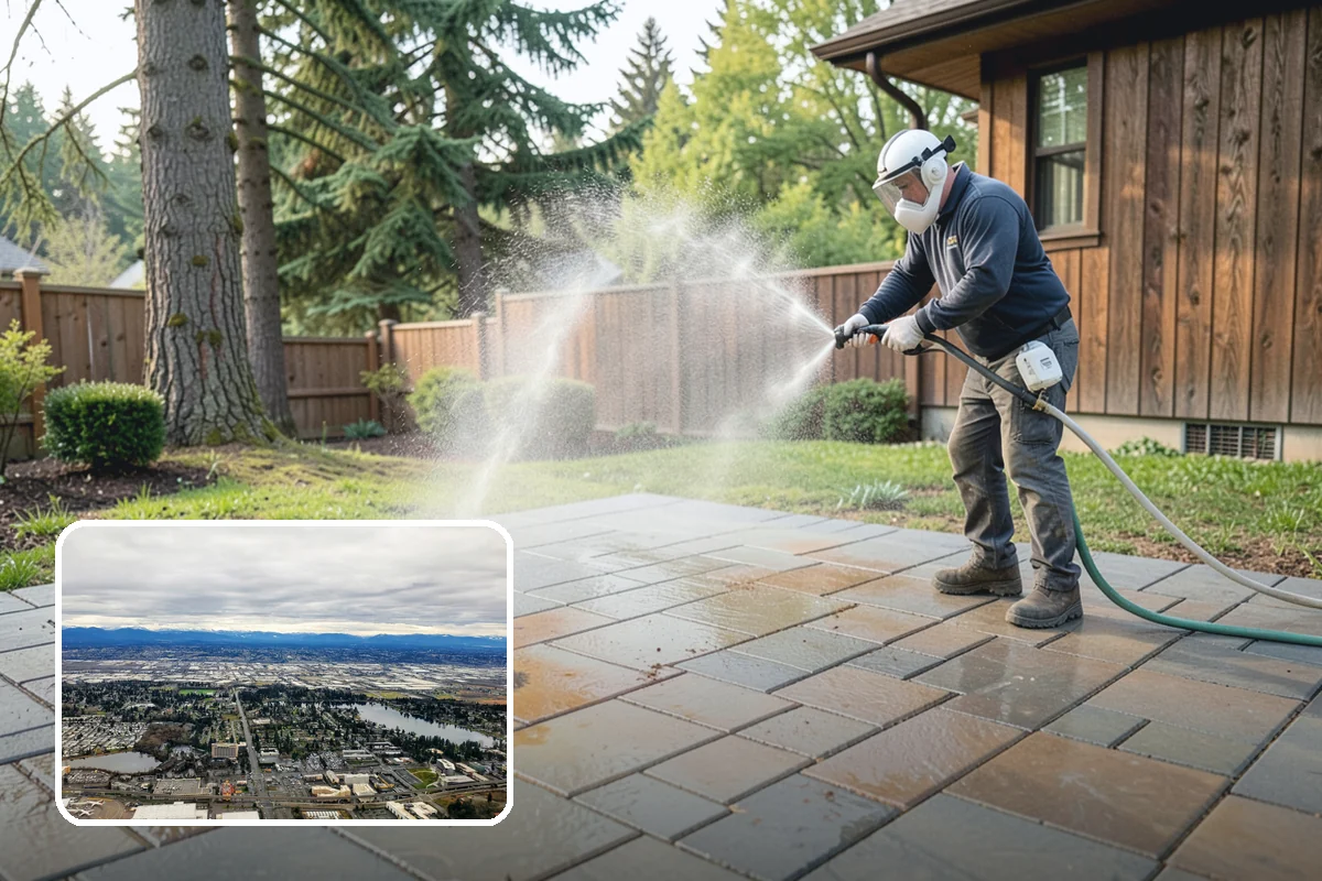 Block Wall Cleaning in SeaTac, King County, WA - Clears algae from highly porous block faces