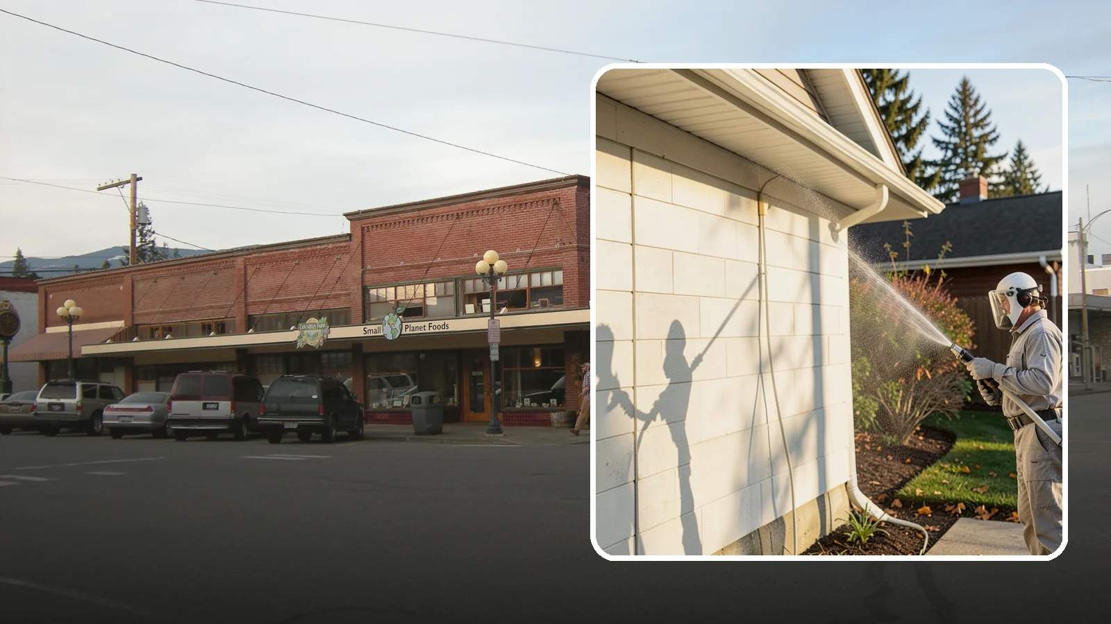 Block Wall Cleaning in Sedro-Woolley, Skagit County, WA - Wash CMU block walls to clear the algae and efflorescence that thrive on porous concrete masonry.