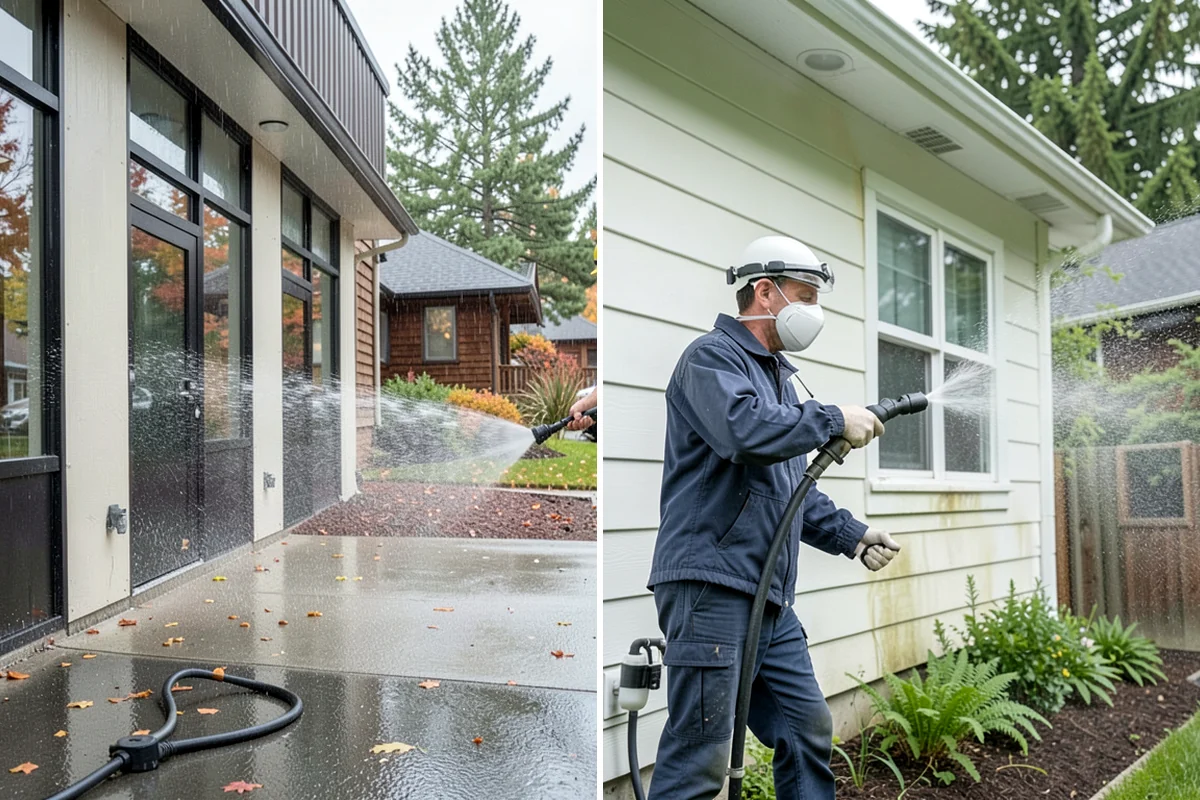 Block Wall Cleaning in Shoreline, King County, WA - Protect the base and adjacent surfaces
