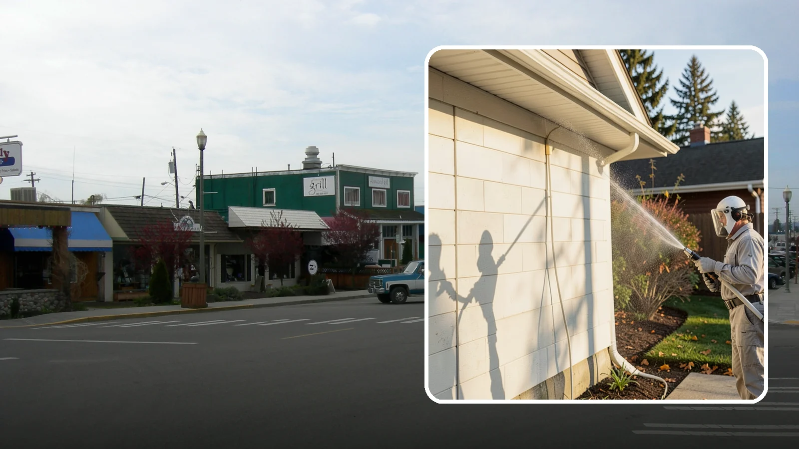 Block Wall Cleaning in Stanwood, Snohomish County, WA - Wash CMU block walls to clear the algae and efflorescence that thrive on porous concrete masonry.