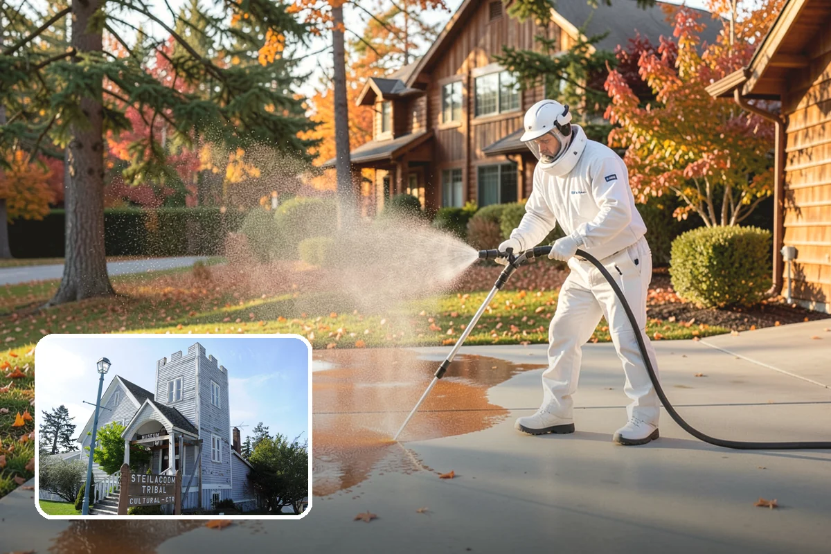 Block Wall Cleaning in Steilacoom, Pierce County, WA - Clears algae from highly porous block faces