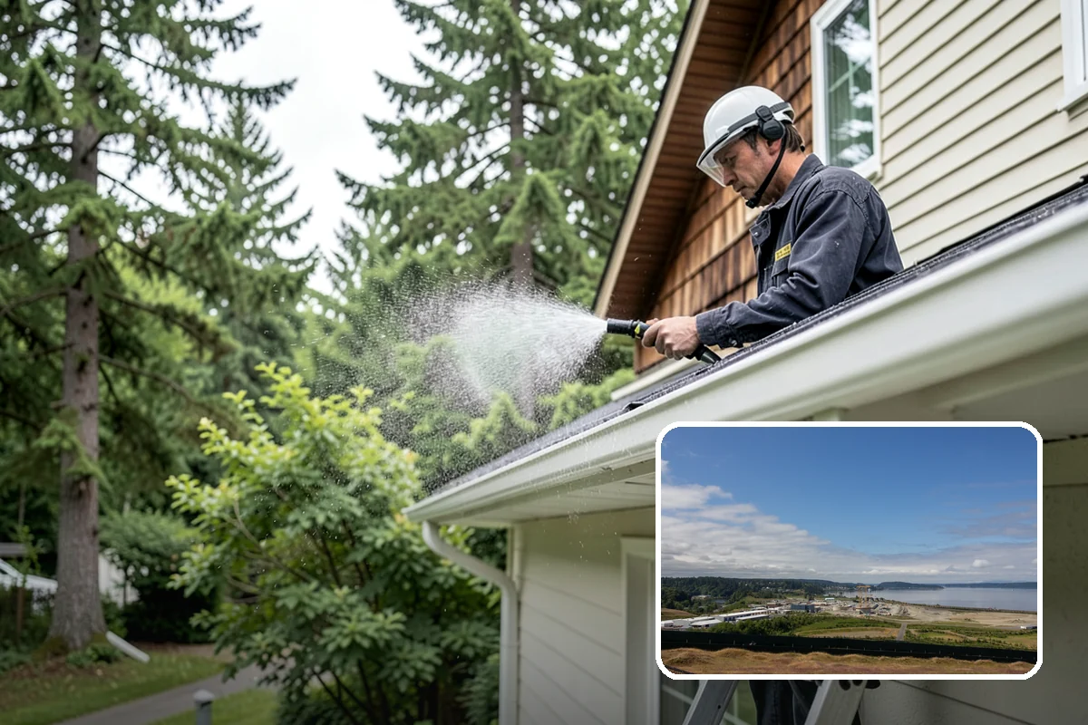 Block Wall Cleaning in University Place, Pierce County, WA - Clears algae from highly porous block faces