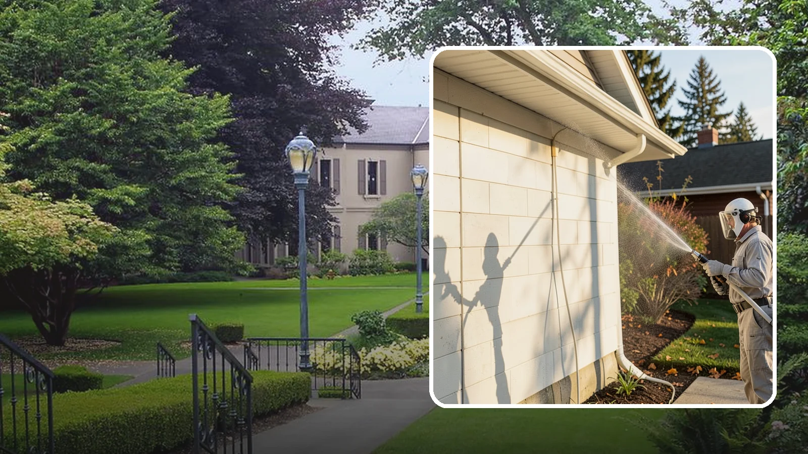 Block Wall Cleaning in Woodinville, King County, WA - Wash CMU block walls to clear the algae and efflorescence that thrive on porous concrete masonry.