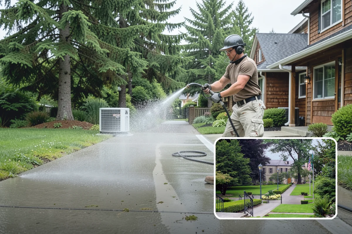Block Wall Cleaning in Woodinville, King County, WA - Clears algae from highly porous block faces