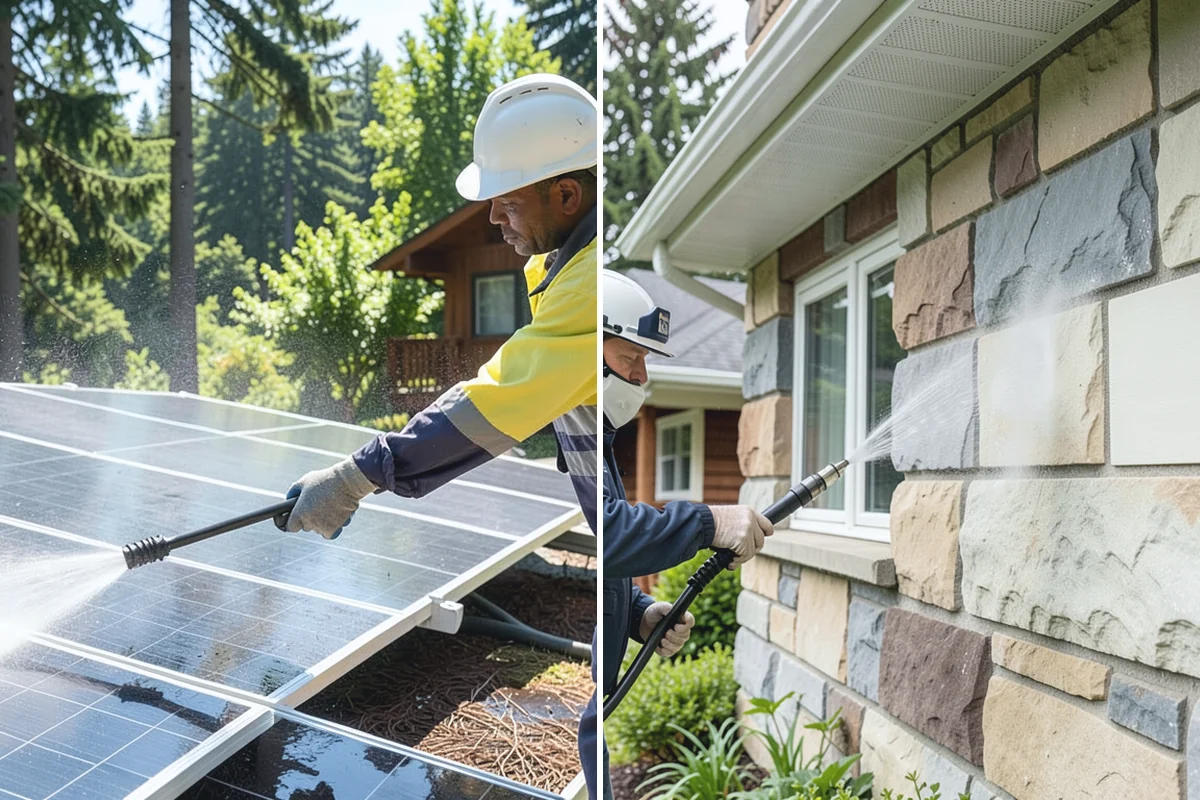 Block Wall Cleaning in Woodinville, King County, WA - Protect the base and adjacent surfaces