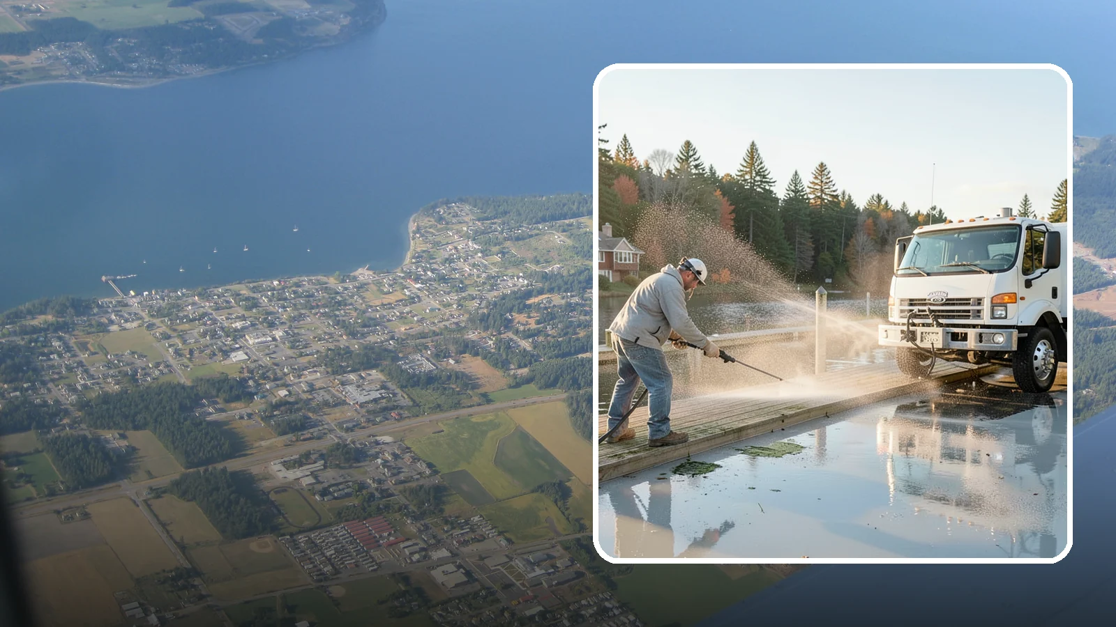 Boat Dock Cleaning in Coupeville, Island County, WA - We clean boat docks across Washington waterfronts to remove slick algae, moss, and waterline grime.