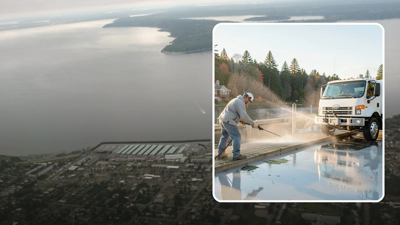 Boat Dock Cleaning in Des Moines, King County, WA - We clean boat docks across Washington waterfronts to remove slick algae, moss, and waterline grime.