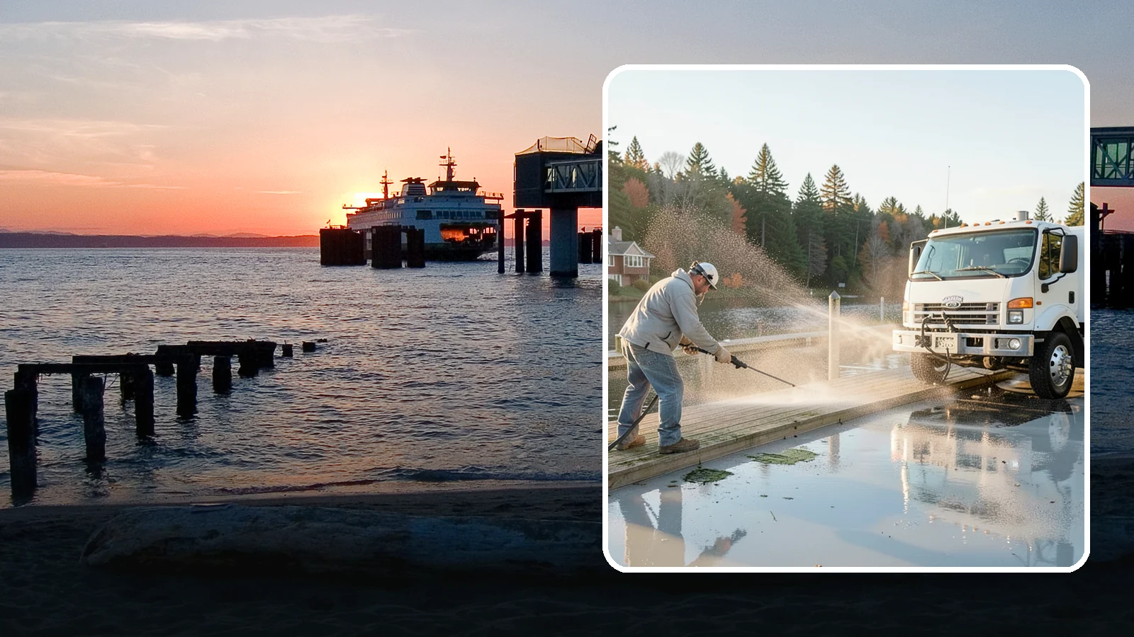 Boat Dock Cleaning in Edmonds, Snohomish County, WA - We clean boat docks across Washington waterfronts to remove slick algae, moss, and waterline grime.