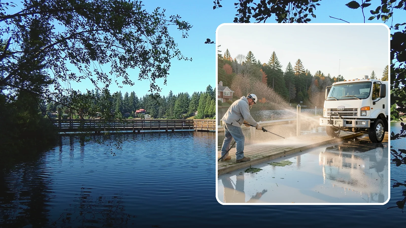 Boat Dock Cleaning in Federal Way, King County, WA - We clean boat docks across Washington waterfronts to remove slick algae, moss, and waterline grime.