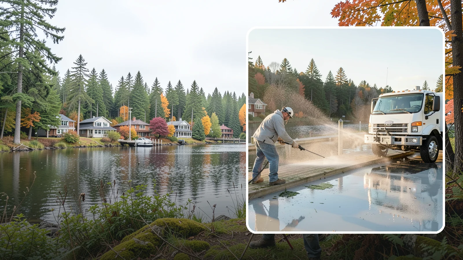 Boat Dock Cleaning in La Conner, Skagit County, WA - We clean boat docks across Washington waterfronts to remove slick algae, moss, and waterline grime.