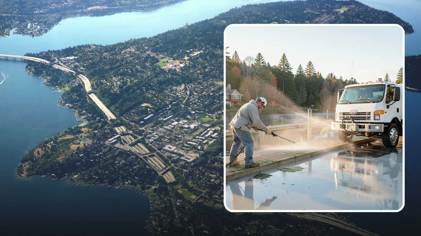 Boat Dock Cleaning in Mercer Island, King County, WA - We clean boat docks across Washington waterfronts to remove slick algae, moss, and waterline grime.