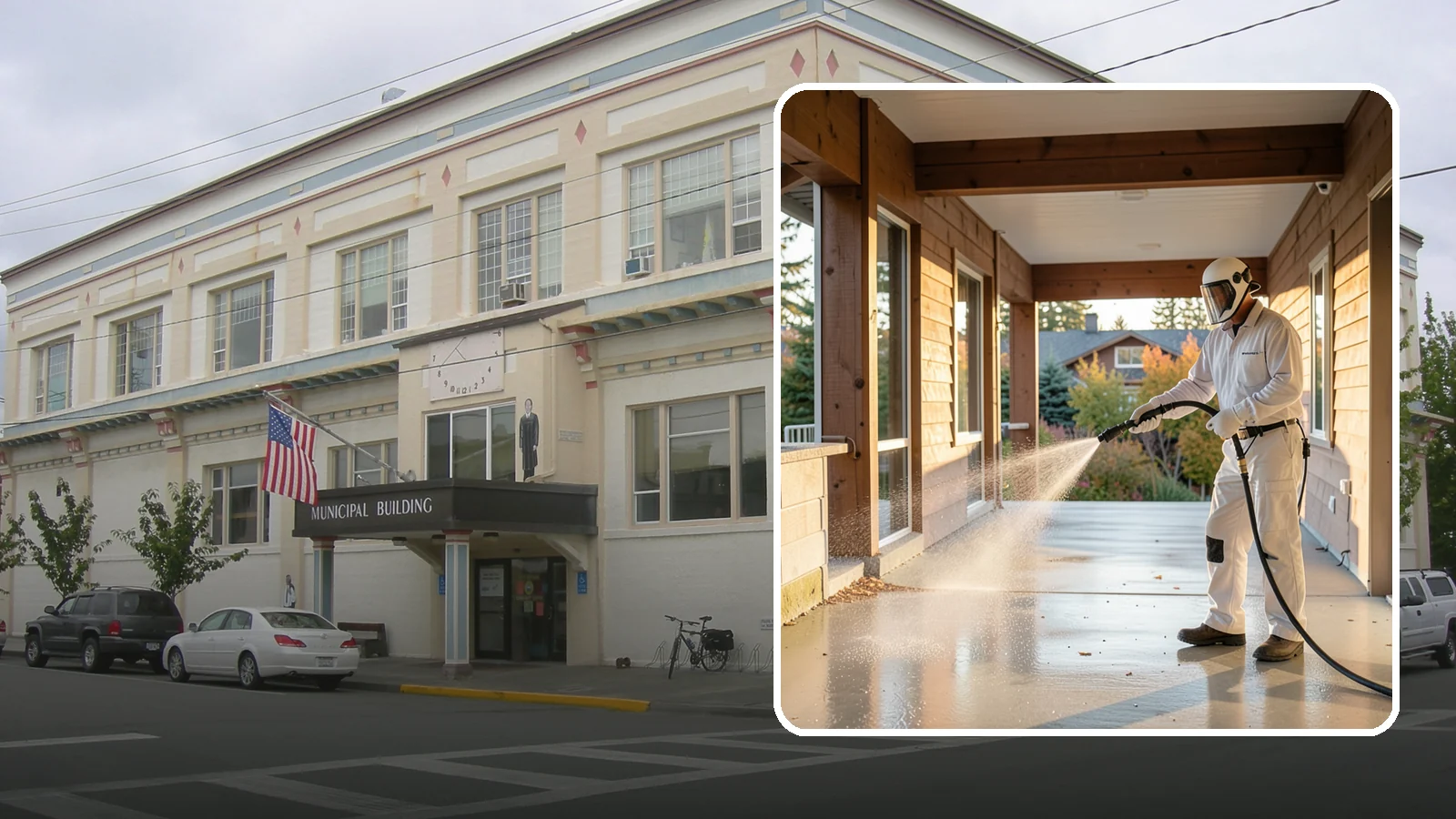 Breezeway Cleaning in Anacortes, Skagit County, WA - We clean covered breezeways to clear the moss, leaf litter, and grime that funnel through these shaded passages.