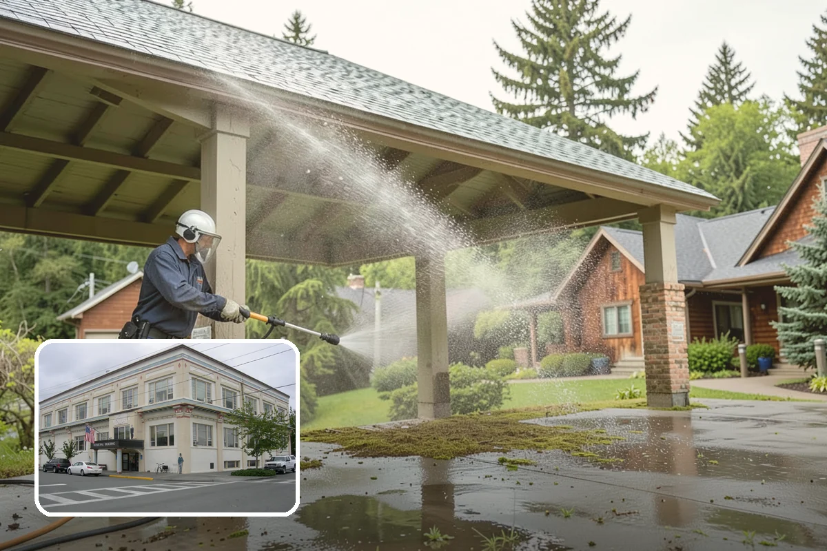 Breezeway Cleaning in Anacortes, Skagit County, WA - Clears moss and slick film from the walkway floor