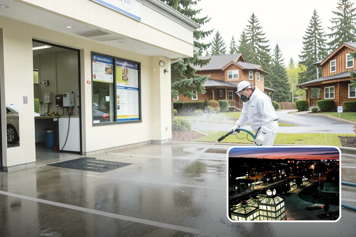 Breezeway Cleaning in Auburn, King County, WA - Clears moss and slick film from the walkway floor