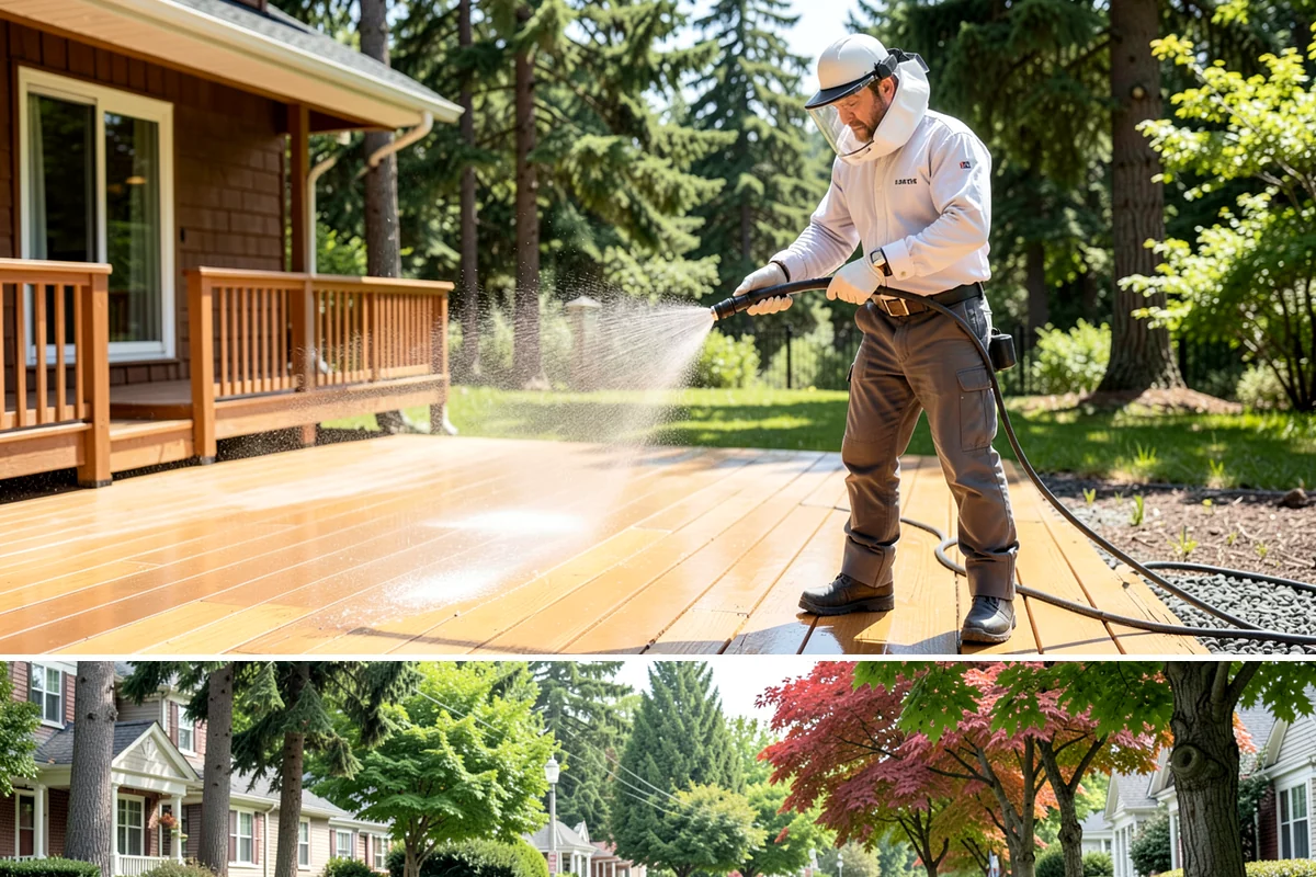 Breezeway Cleaning in Beaux Arts Village, King County, WA - Wash breezeways in spring to clear winter moss and slick buildup before heavier warm-season foot traffic.