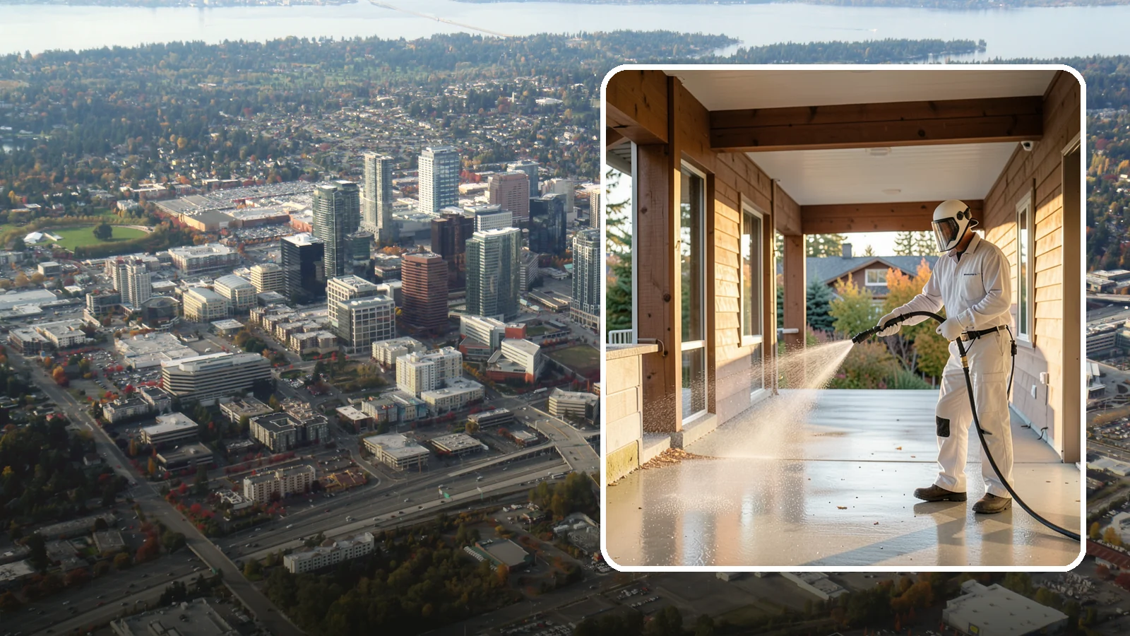 Breezeway Cleaning in Bellevue, King County, WA - We clean covered breezeways to clear the moss, leaf litter, and grime that funnel through these shaded passages.