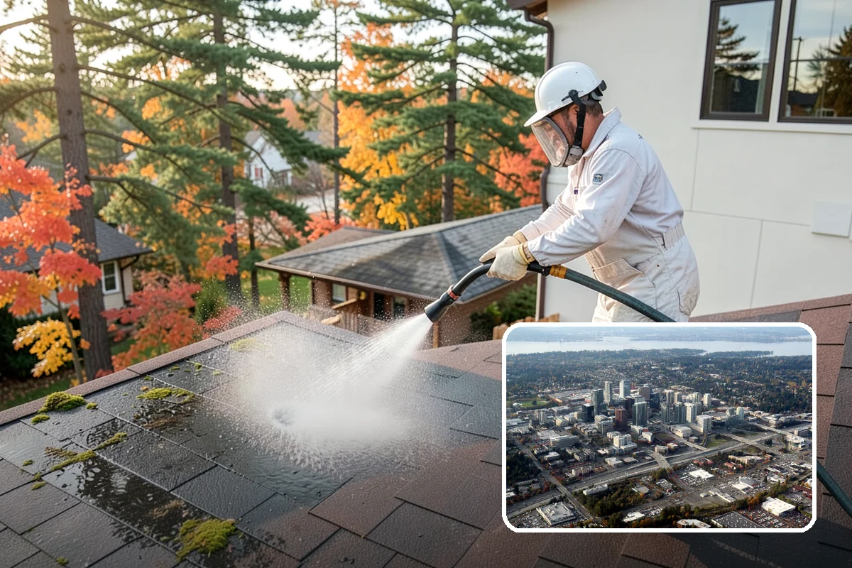 Breezeway Cleaning in Bellevue, King County, WA - Clears moss and slick film from the walkway floor